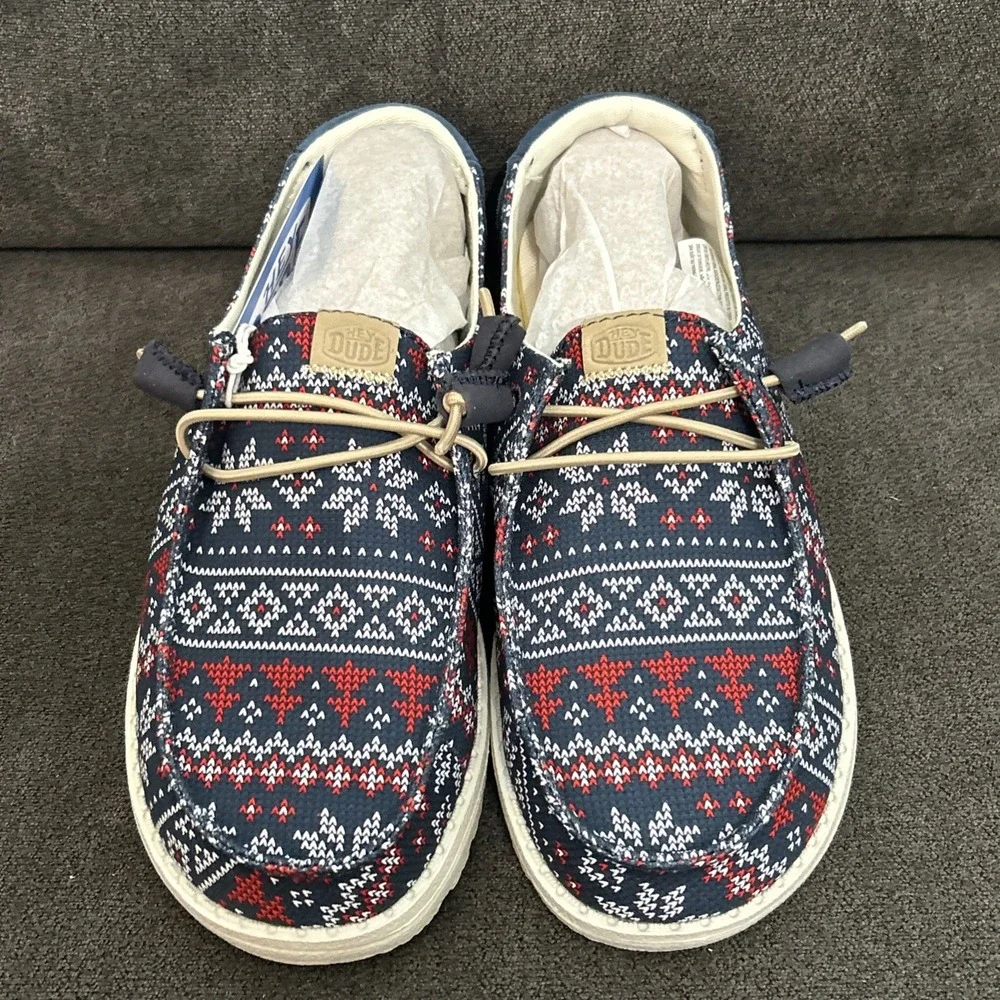 Hey Dude Wendy Winter Sweater Womens 7 Navy Blue Ugly Slip On Shoes 43536-4HQ - Picture 5 of 10